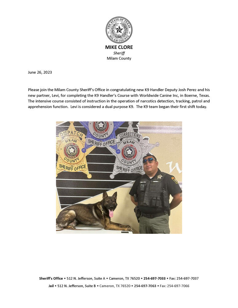 Milam County Sheriffs Office New K9.jpg